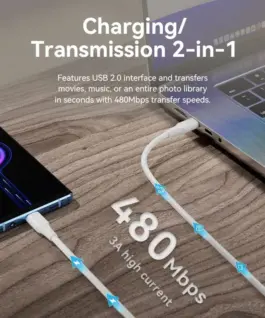 Vention Кабел USB 2.0 Type-C to Type-C – 1M White 3A Fast Charge –