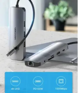 Vention докинг станция Docking Station Type-C - TOLHB - HDMI x 1 USB3.0 x 3 USB-C PD100W x 1 LAN x 1 (1Gbps) SD/TF