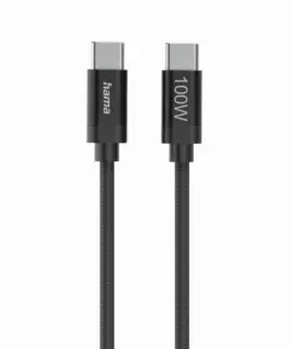 Hama Кабел за зареждане "Fabric" USB-C - USB-C 100 W 1.5 m Nylon black