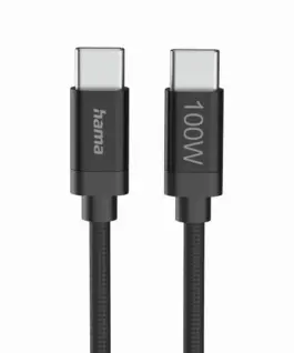 Hama Кабел за зареждане "Fabric" USB-C - USB-C 100 W 3 m Nylon black