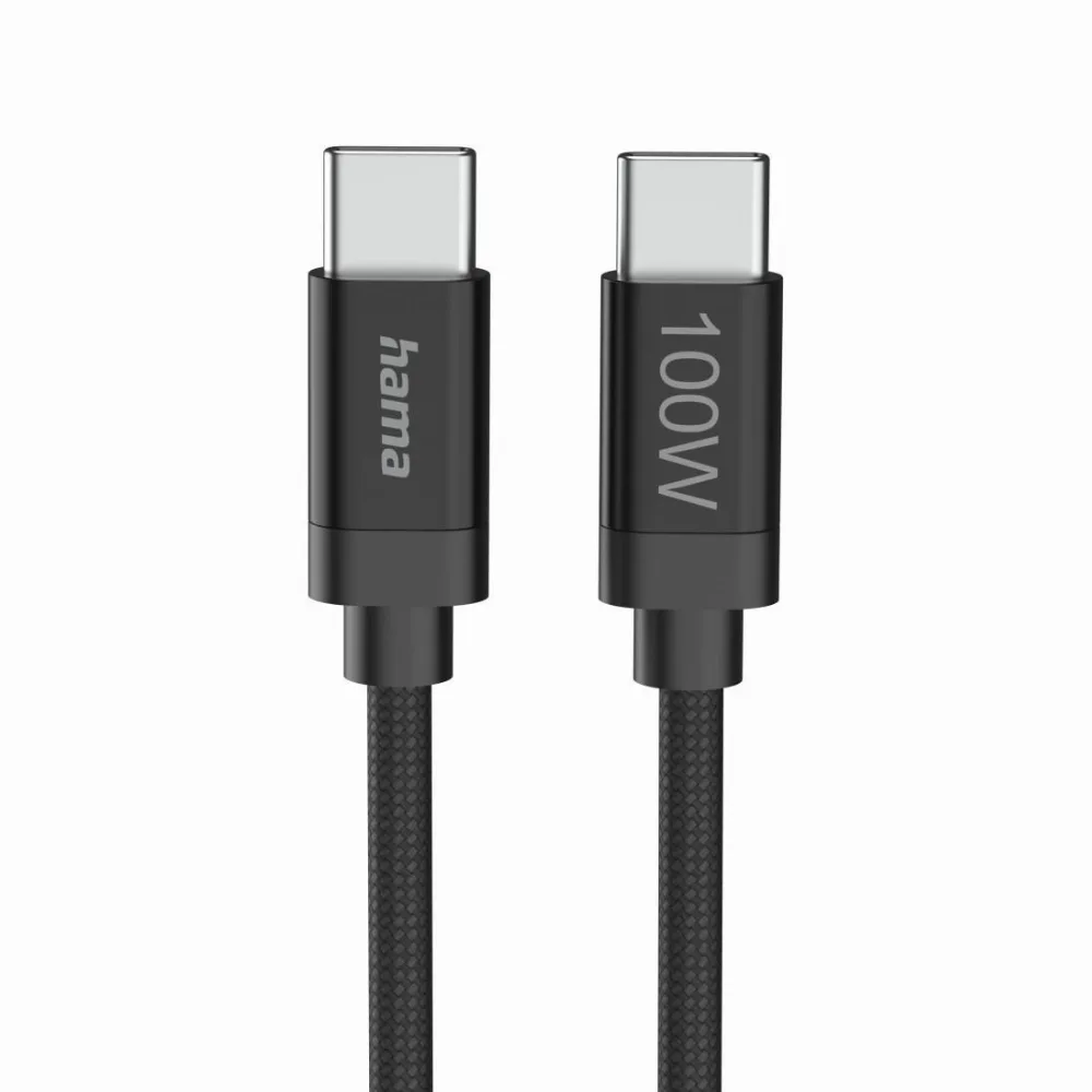 Hama Кабел за зареждане "Fabric" USB-C - USB-C 100 W 3 m Nylon black