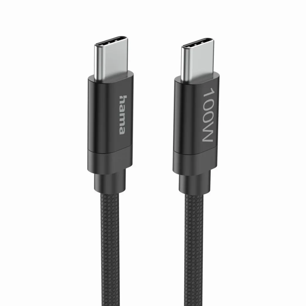 Hama Кабел за зареждане, "Fabric", USB-C - USB-C, 100 W, 3 m, Nylon, black - Image 2