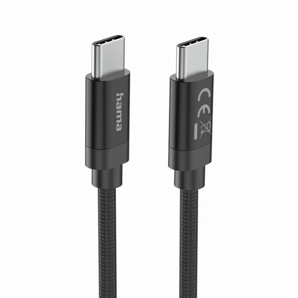 Hama Кабел за зареждане, "Fabric", USB-C - USB-C, 100 W, 3 m, Nylon, black - Image 3