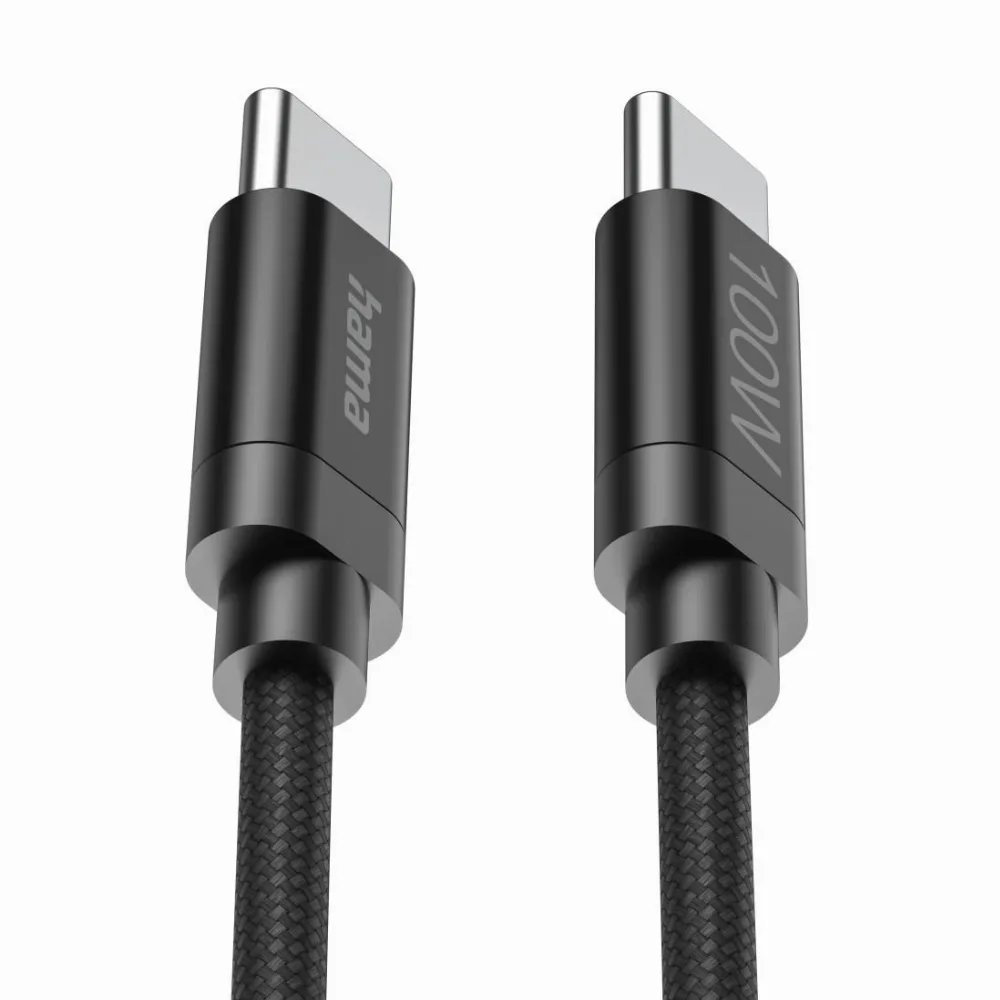 Hama Кабел за зареждане, "Fabric", USB-C - USB-C, 100 W, 3 m, Nylon, black - Image 4