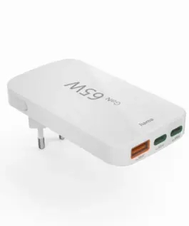 Alternative view of HAMA Бързо мини зарядно, 65W, 2x USB-C, 1x USB-A, PD, плоско, бяло