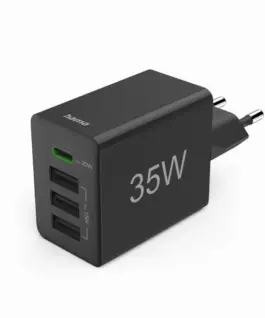HAMA Мини Зарядно 220V 35 W 1x USB-C PD 3x USB-A Черно