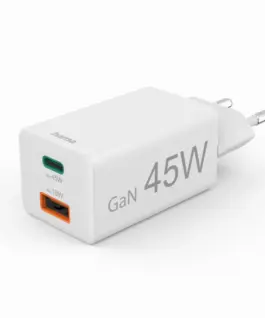 HAMA Бързо мини зарядно 45 W 1x USB-C - 1x USB-A PD бяло