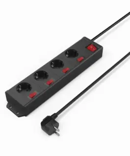 Alternative view of HAMA Разклонител с ключ, 4 гнезда на 90°, стенен монтаж, 1.4м, черен