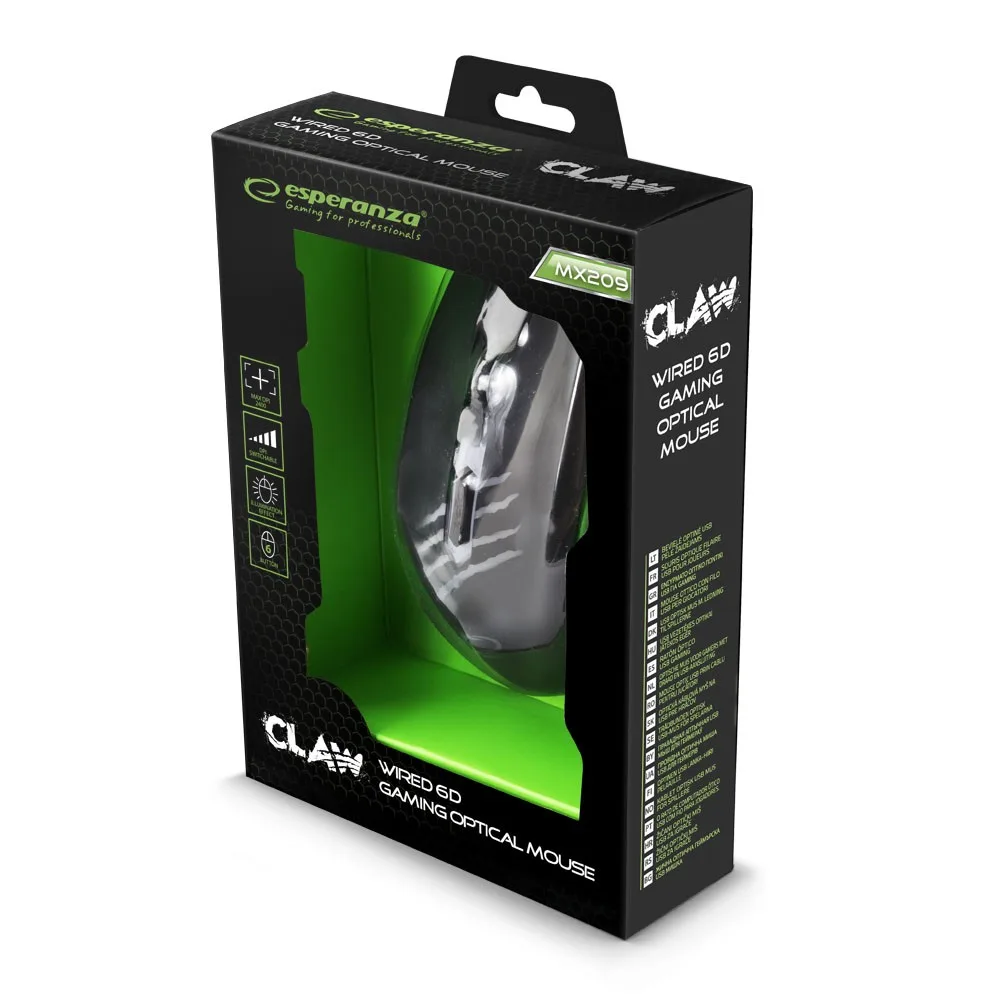 Esperanza WIчервен FOR PLAYERS мишка 6D Optical USB MX209 CLAW зелен - Image 4