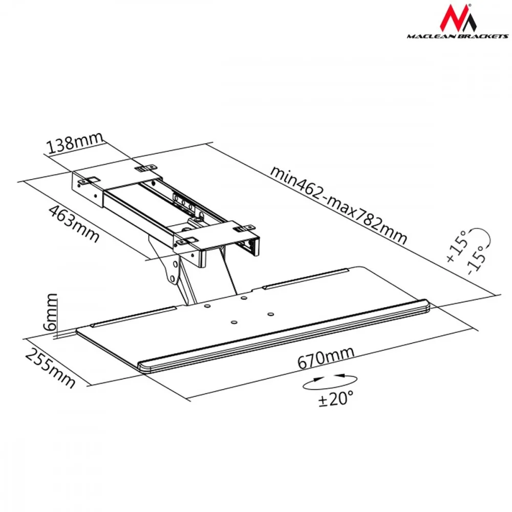 Maclean Keyboard Tray Under Desk MC-757 Maclean - Image 3