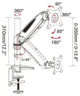 Alternative view of Techly Desk arm with a gas shock absorber монитор 15-27 inches, 8kg, silver-черен