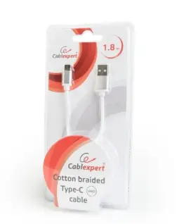 Alternative view of Gembird памучна оплетка USB Type C кабел/1.8m/silver