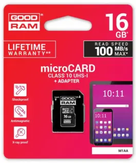GOODRAM Card microSDHC 16GB CL10 + адаптер