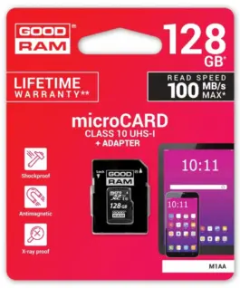 GOODRAM памет card microSDHC 128GB CL10 UHS I + адаптер