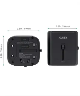AUKEY PA-TA01 черен Universal Traver адаптер 2xUSB+1xUSB C 7.8A Fits in 150 Countries - Image 3