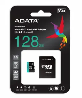 Adata памет card microSD Premier Pro 128 GB UHS1 U3 V30 A2 + адаптер