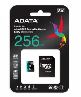 Adata памет card microSD Premier Pro 256 GB UHS1 U3 V30 A2 + адаптер