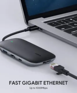 AUKEY CB-C71 aluminium HUB USB-C | 8in1 | RJ45 Ethernet 10/100/1000Mbps | 3xUSB 3.1 | HDMI 4k@30Hz | SD & microSD | USB-C Power Delivery