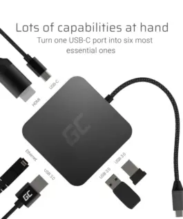 Alternative view of Green Cell Hub USB-C GC 6w1 3xUSB 3.0, HDMI, RJ45 (Ethernet), USB-C PD