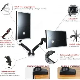 ART Desk handle on gas spring for 2 LEDs / LCDs 13-27 inches L-13GD