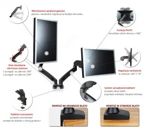 ART Desk handle on gas spring for 2 LEDs / LCDs 13-27 inches L-13GD - Image 3