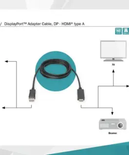 Digitus адаптер кабел Displayport 1.2 with interlock 4K 60Hz UHD Typ DP/HDMI A M/M черен 2 m - Image 4