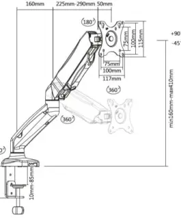Alternative view of TB Gas spring bracket TB-MG1 27 inch 8kg