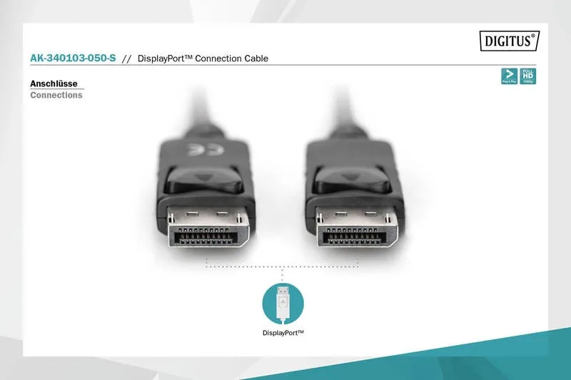Digitus кабел за връзка DisplayPort with snaps 1080p 60Hz FHD Type DP / DP M / M черен 5m - Image 3
