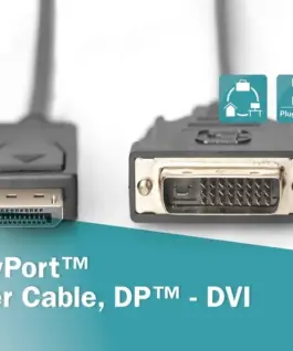 Digitus DisplayPort кабел with snap 1080p 60Hz FHD Type DP / DVI-D