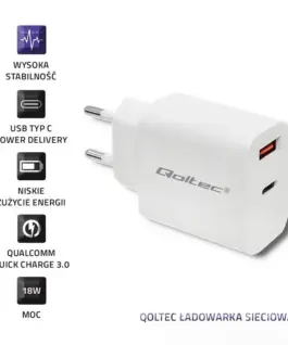 Alternative view of Qoltec зарядно 18W 5-12V, 1.5-3A, USB C