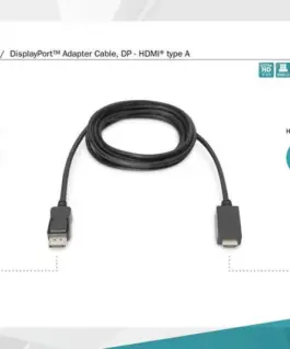 Digitus адаптер кабел Displayport 1.2 with interlock 4K 60Hz UHD Typ DP/HDMI A M/M черен
