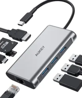 AUKEY CB-C91 aluminium USB-C Hub 8in1 RJ45 Eth