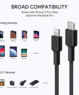 AUKEY кабел CB-CL03 черен nylon Lightning-USB C | 2m | USB Power Delivery USB-PD | certificate MFi