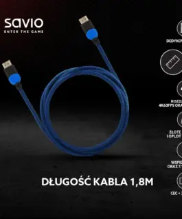 Alternative view of Savio кабел HDMI GCL-02 1.8m, v2.0, braid blue
