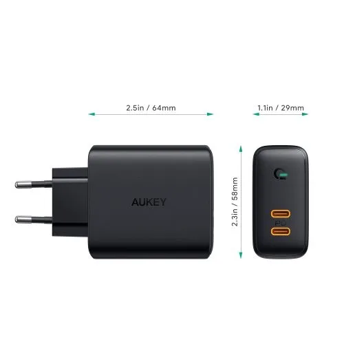 AUKEY AUKEY PA-D2 Wall Charge r 2xUSB-C PD Power Deli - Image 2