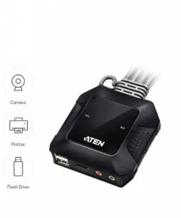 ATEN 2-Port USB 4K HDMI кабел KVM Switch with Remote Port Selector