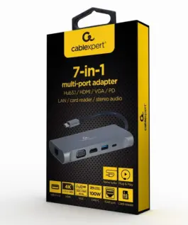 Alternative view of Gembird USB-C Hub USB-C PD GbE VGA HDMI 3xUSB 3.1 card