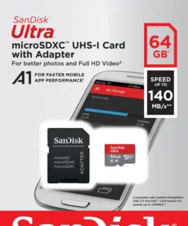 SanDisk Ultra microSDXC card 64GB 140MB/s A1 + адаптер SD