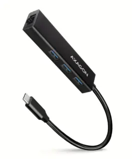 AXAGON Network card HMC-GL3A 3x USB-A + GLAN USB 3.2 Gen 1 hub metal 20cm USB-C кабел