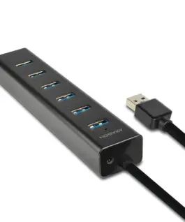 Alternative view of AXAGON Charging Hub HUE-SA7BP 7x USB 3.2 Gen 1 ALU Incl. AC адаптер, черен