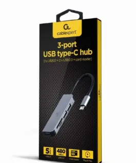 Alternative view of Gembird Hub 3-ports USB-C, USB 2.0x2, USB 3.0, card reader