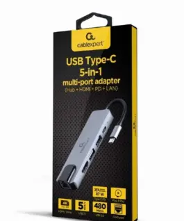 Alternative view of Gembird адаптер USB-C 5in1, PD, HDMI, USB 3.1, USB 2.0, LAN