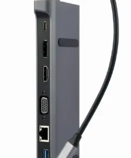 Alternative view of Gembird адаптер USB-C 9in1, HDMI, USB-C PD, VGA, DP, USBx3, Audio, LAN