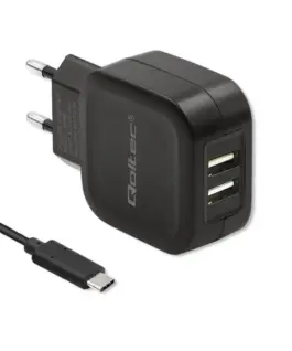 Qoltec Network зарядно 17W | 5V | 3.4A | 2xUSB + кабел USB typC