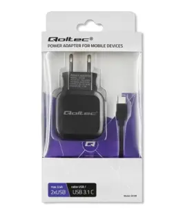 Alternative view of Qoltec Network зарядно 17W | 5V | 3.4A | 2xUSB + кабел USB typC