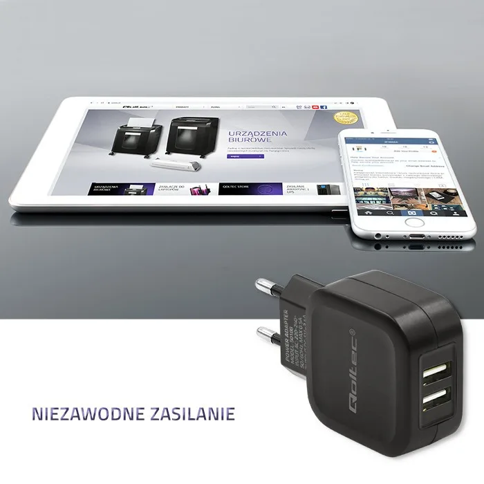 Qoltec Network зарядно 17W | 5V | 3.4A | 2xUSB + кабел USB typC - Image 3