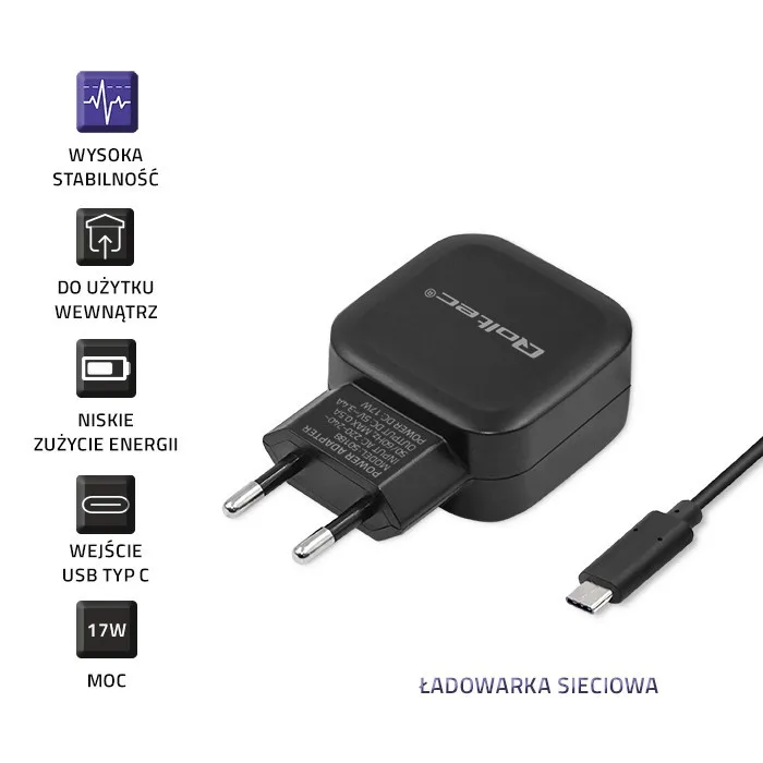 Qoltec Network зарядно 17W | 5V | 3.4A | 2xUSB + кабел USB typC - Image 4