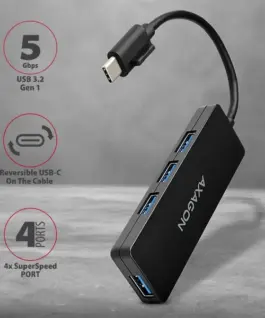 Alternative view of AXAGON Hub HUE-G1C 4x USB3.2 Gen 1 SLIM, 14cm Type-C кабел