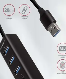 AXAGON AXAGON HMA-CR3A Hub 3x USB-A SD/microSD metal