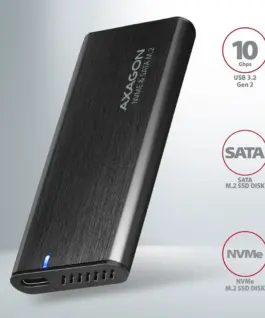 Alternative view of AXAGON AXAGON EEM2-SB2 USB-C Gen 2 M.2 NVMe/SATA SSD